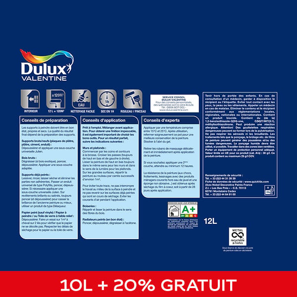 DULUX VALENTINE - Peinture finition parfaite - Blanc - Velours - 10L+20% - large
