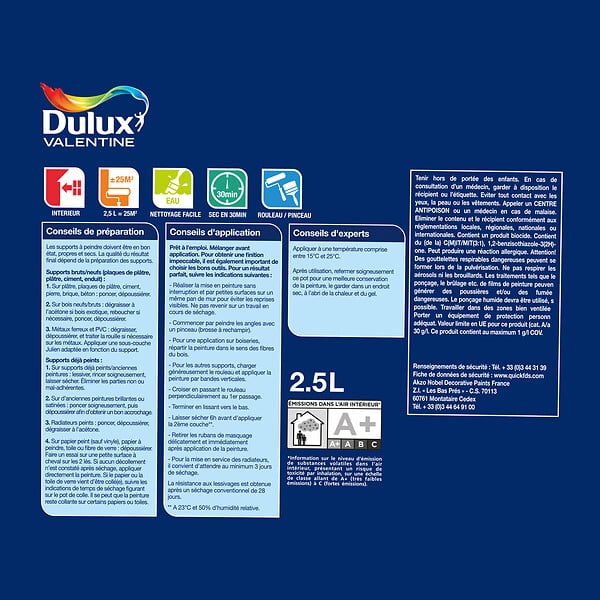 DULUX VALENTINE - Peinture Le Blanc Crème De Peinture Dulux Valentine Mat 2.5L - large