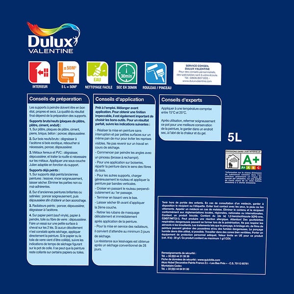 DULUX VALENTINE - Peinture Le Blanc Crème - Mat - 5L - large