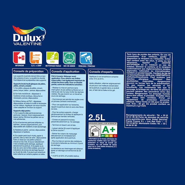 DULUX VALENTINE - Peinture Le Blanc Crème De Peinture Dulux Valentine Satin 2.5L - large