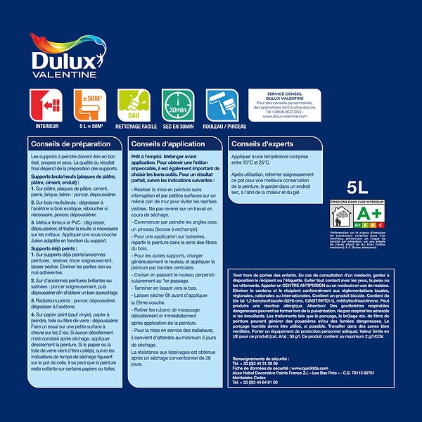 DULUX VALENTINE - Peinture Le Blanc Crème - Satin - 5L - large
