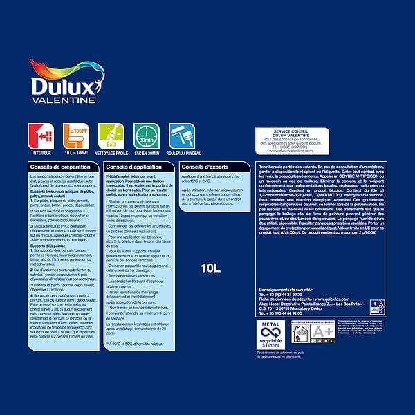 DULUX VALENTINE - Peinture Le Blanc Crème De Peinture - Satin - 10L - large