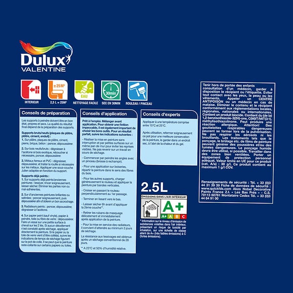 DULUX VALENTINE - Peinture Le Blanc Crème - Velours - 2.5L - large