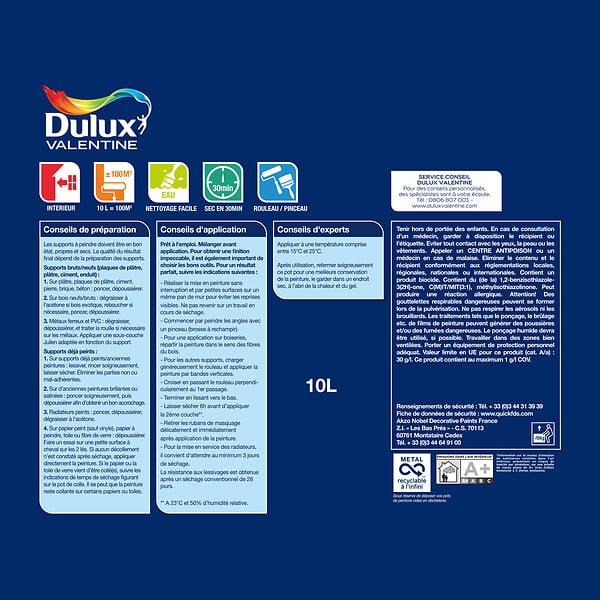 DULUX VALENTINE - Peinture Le Blanc Crème De Peinture - Velours - 10L - large