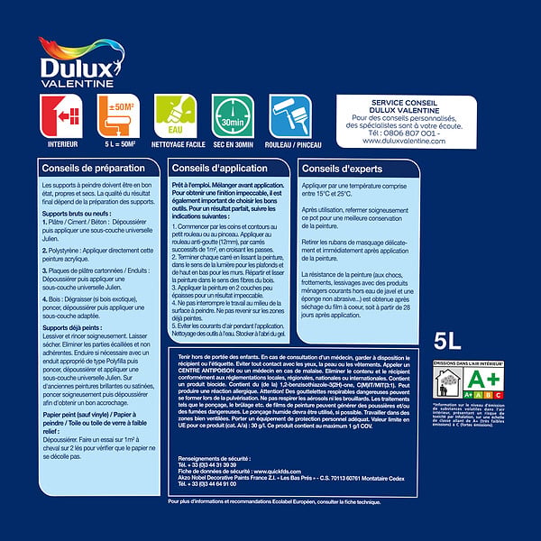 DULUX VALENTINE - Peinture Le Blanc Facile Dulux Valentine Velours Blanc 5L - large