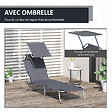 OUTSUNNY - Transat bain de soleil pliable grand confort dossier et pare-soleil réglable multi-positions gris - vignette