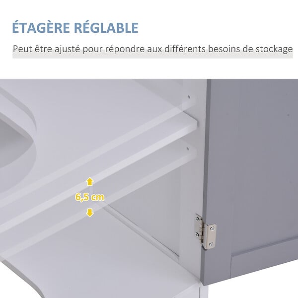 KLEANKIN - Meuble salle de bain - meuble sous-vasque - placard 2 portes avec étagère - dim. 60L x 30l x 60H cm - MDF gris blanc - large