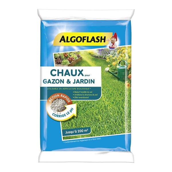 ALGOFLASH - Chaux pour gazon 10 kg - Amendement calcaire granulé - 200m² - large