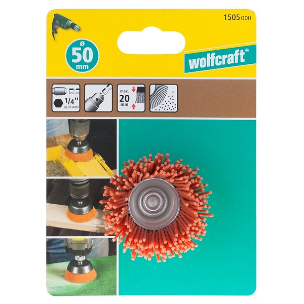 WOLFCRAFT - Brosse en coupelle nylon rouge - Queue hexagonale 6,35mm - large