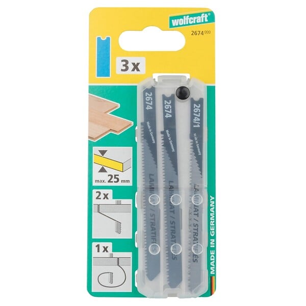WOLFCRAFT - Lot de 3 lames de scie sauteuse acier HCS - queue en U - large