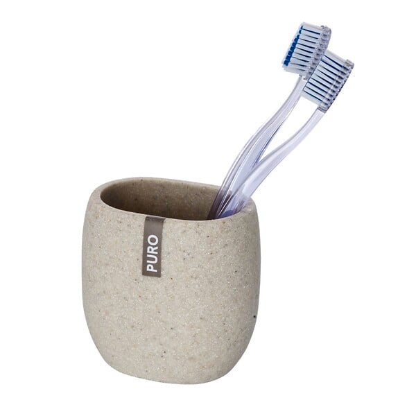 WENKO - Porte-brosse à dents Puro - Polyrésine Beige - Forme ovale - large