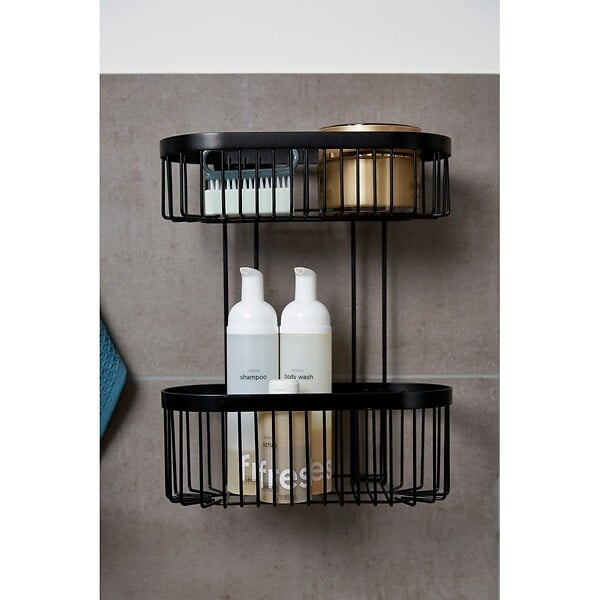 WENKO - Étagère murale acier inoxydable Classic Plus Noir 2 niveaux - large