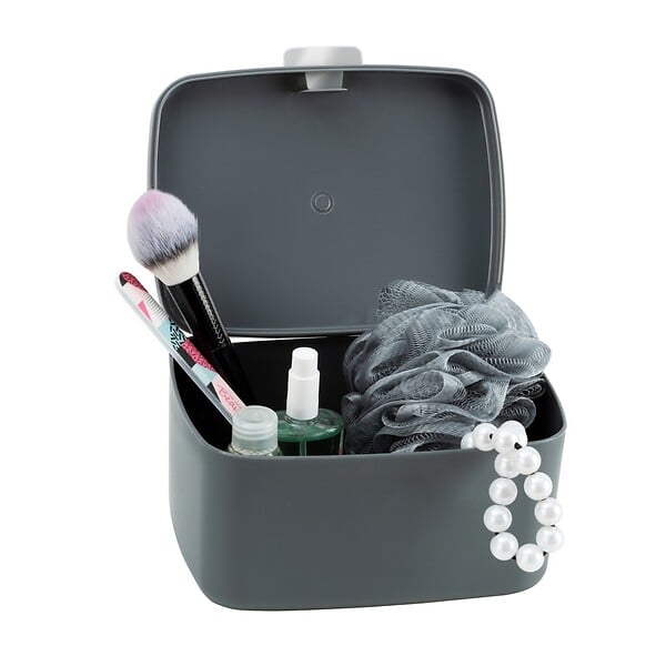 WENKO - Boîte SDB avec couvercle - Plastique - Anthracite - 19,5cm - large
