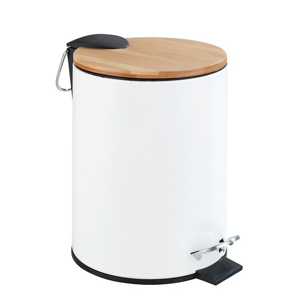 WENKO - Poubelle à pédale - Acier et bambou - Tortona - Blanc - 3L - large