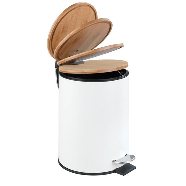 WENKO - Poubelle à pédale - Acier et bambou - Tortona - Blanc - 3L - large