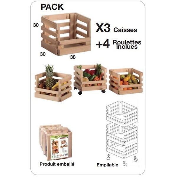 ASTIGARRAGA KIT LINE - Desserte de 3 caisses empilables - Pin - large