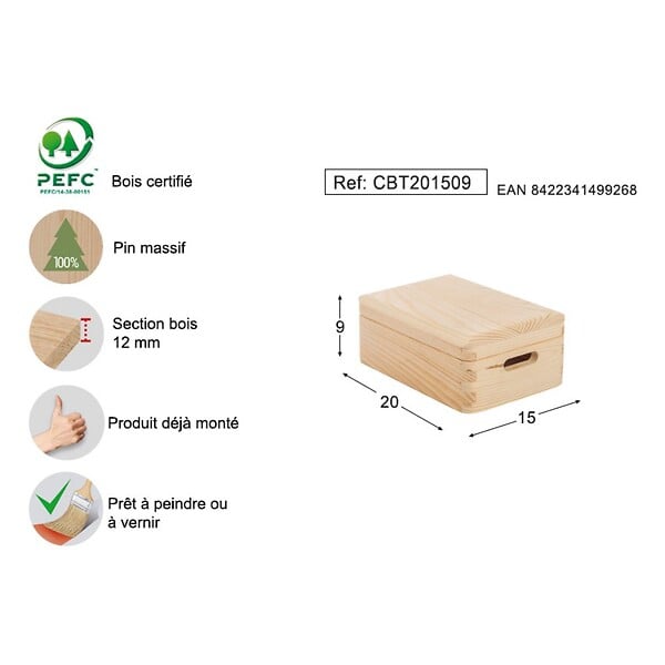ASTIGARRAGA KIT LINE - Caisse en pin avec couvercle 20x15x09cm - large