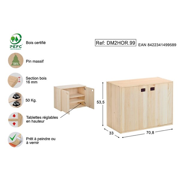 ASTIGARRAGA KIT LINE - Meuble 2 portes Dinamic - Pin massif - H.53,5xL.70,8xP.33cm - large