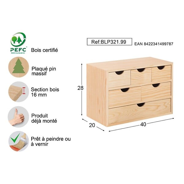 ASTIGARRAGA KIT LINE - Bloc 3x2x1 tiroirs plaqué pin - large