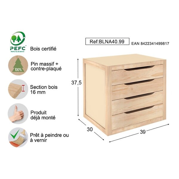 ASTIGARRAGA KIT LINE - Bloc 4 tiroirs Natura - L39xl30xH37,5cm - large