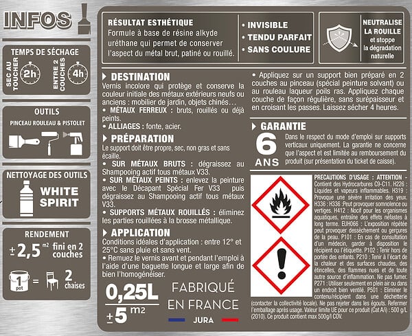 V33 PEINTURE - Vernis Métaux extérieur climats extrêmes® incolore mat 0.25 L - large