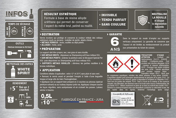 V33 PEINTURE - Vernis Métaux extérieur climats extrêmes® incolore satin 0.5 L - large
