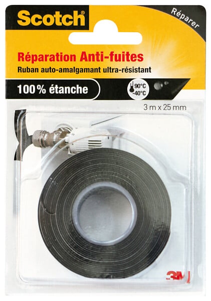 3M SCOTCH - Ruban Adhésif de Réparation Anti-Fuites auto-amalgamant noir 3mx25mm - large