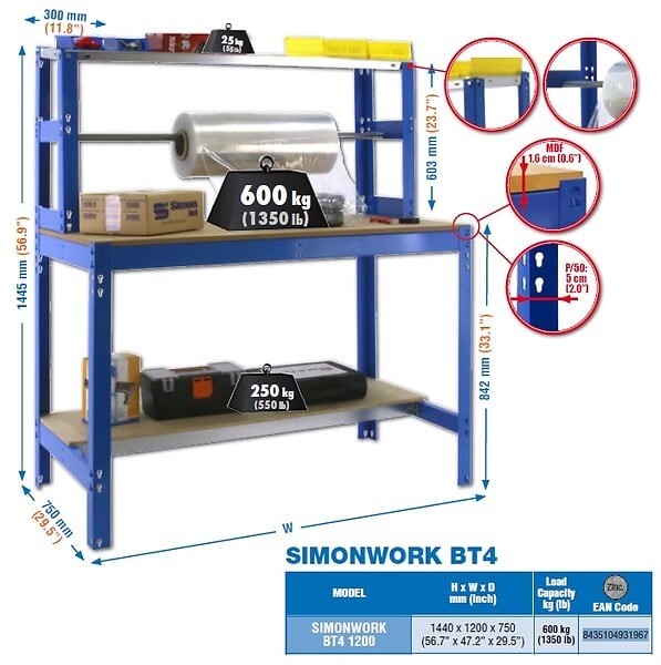SIMON RACK - Simonrack - Kit Etabli 1440x1200x750mm Charge 600kg -  Simonwork Bt4 1200 Galva - large