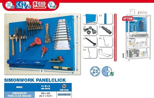 SIMON RACK - Simonrack - Panneau Mural De Rangement 900x400mm Galvanisé - Panelclick 900x400 - large