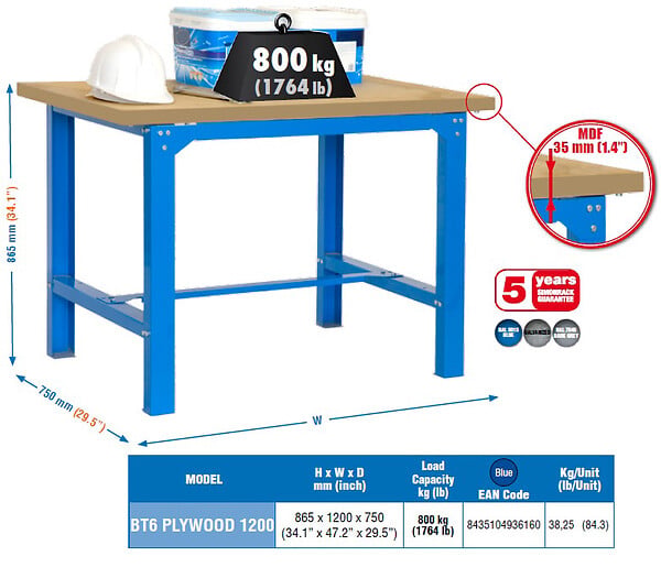 SIMON RACK - Simonrack - Kit Etabli 865x1200x750mm Bleu Charge 800kg - Bt6 -1200 - large