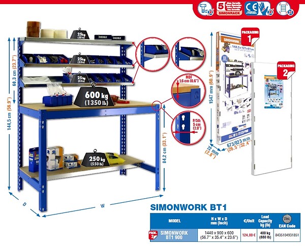 SIMON RACK - Simonrack - Kit Etabli 1440x900x600mm Charge 400kg -  Simonwork Bt-1 900 Galva/bois - large