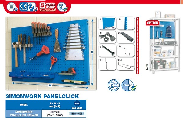 SIMON RACK - Simonrack - Panneau Mural De Rangement 900x400mm Bleu - Panelclick 900x400 - large