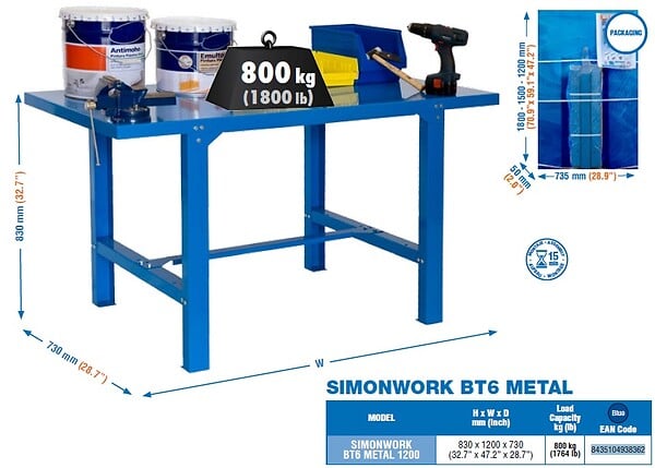 SIMON RACK - Simonrack - Etabli 830x1200x730mm Bleu - Bt6 Metal 1200 - large