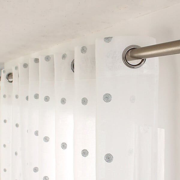 C MA DECO - Voilage pois brodé 8 oeillets 140x240cm blanc argent - large