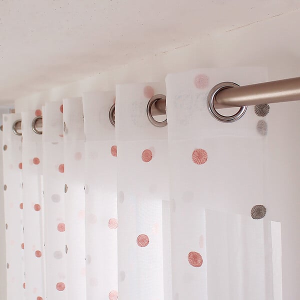 C MA DECO - Voilage pois brodés 8 œillets - Gris rose - H.240xL.140cm - large