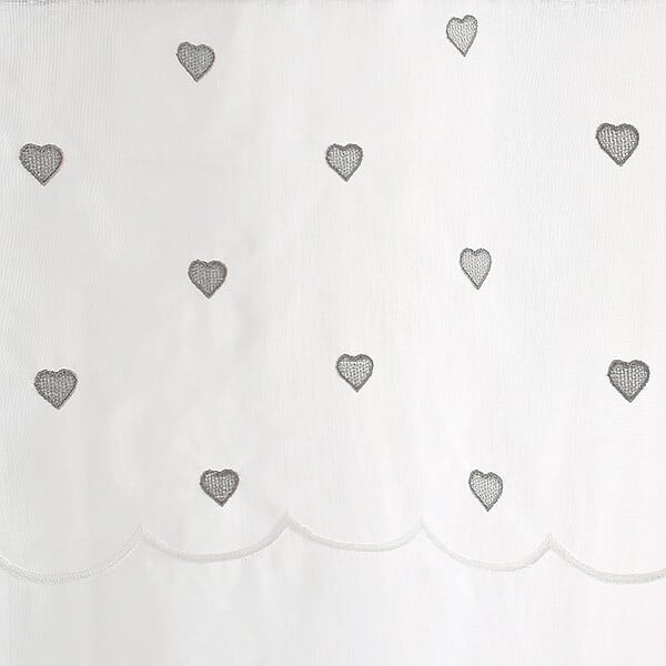 C MA DECO - Voilage blanc brodé petits cœurs gris - 8 œillets 140x240cm - large