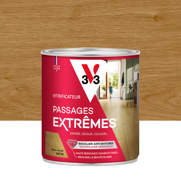 V33 BOIS - Vitrificateur pour parquet Satin - Chêne moyen - 0,75L - large