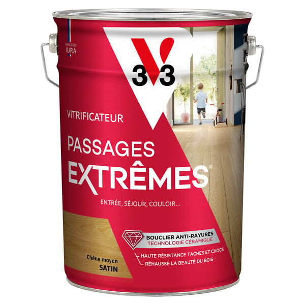 V33 BOIS - Vitrificateur satiné bois - Chêne moyen - 5L - large