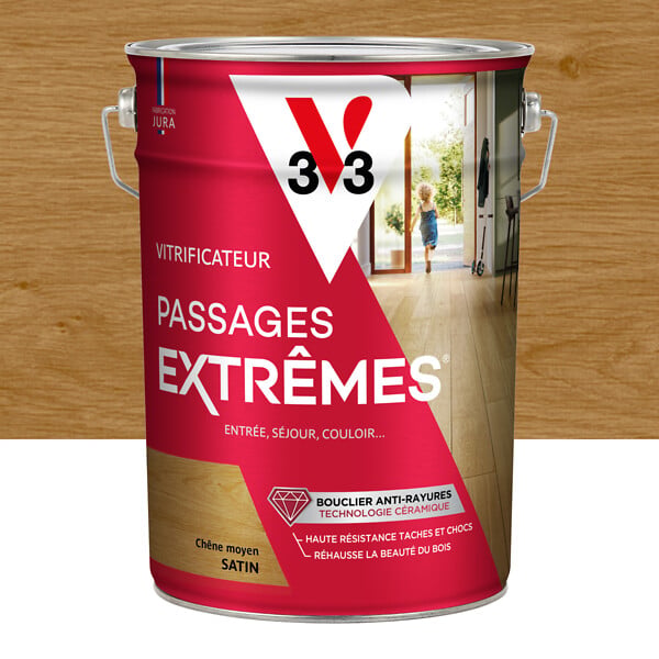 V33 BOIS - Vitrificateur satiné bois - Chêne moyen - 5L - large