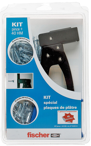 FISCHER - Kit FISCHER pince + 40 chevilles HM pour corps creux 4- 5 mm - large
