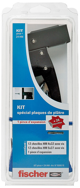 FISCHER - Kit FISCHER pince + 24 chevilles HM pour corps creux 4- 5 mm - large