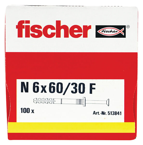 FISCHER - Cheville NF à clou nylon - 6mmx60mm-30mm - 100 pieces - large