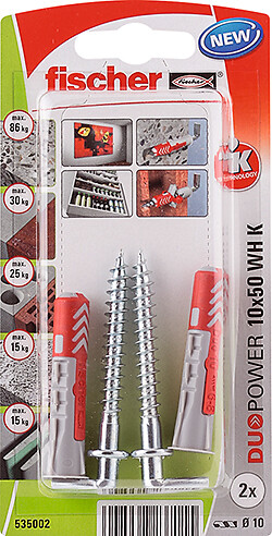 FISCHER - Cheville FISCHER duopower 10x50 + crochets droits - large