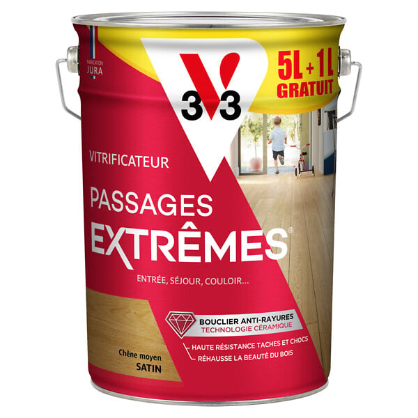V33 BOIS - Vitrificateur parquet Passages Extrêmes Chêne Moyen - 6L - large