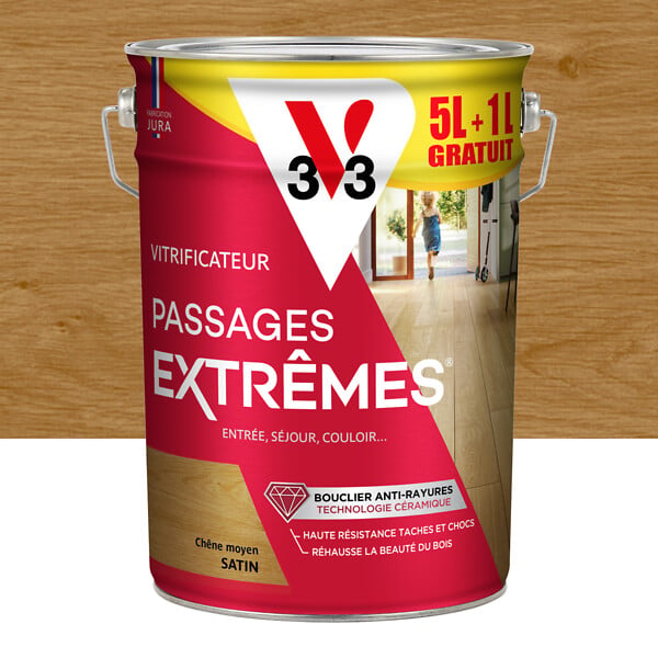 V33 BOIS - Vitrificateur parquet Passages Extrêmes Chêne Moyen - 6L - large