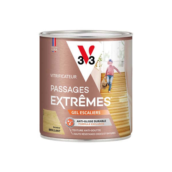V33 BOIS - Vitrificateur gel escaliers - Incolore - Brillant 0,75L - large