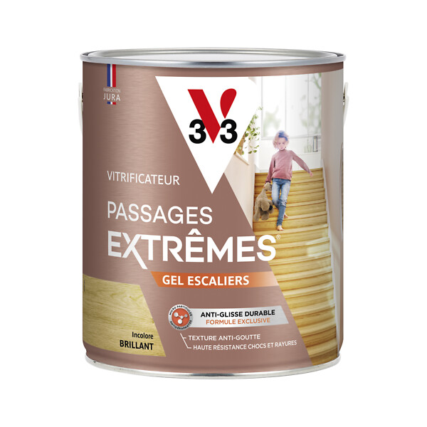 V33 BOIS - Vitrificateur escalier bois gel incolore brillant - 2.5L - large