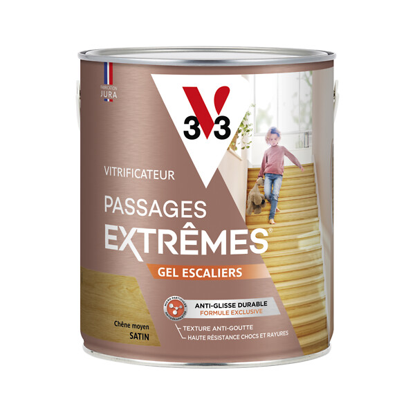 V33 BOIS - Vitrificateur gel bois - Escalier - Chêne moyen satin - 2.5L - large