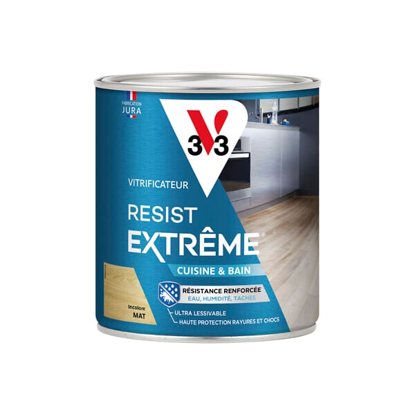 V33 BOIS - Vitrificateur resist extrême Cuisine et Bain incolore mat 0.75 L - large