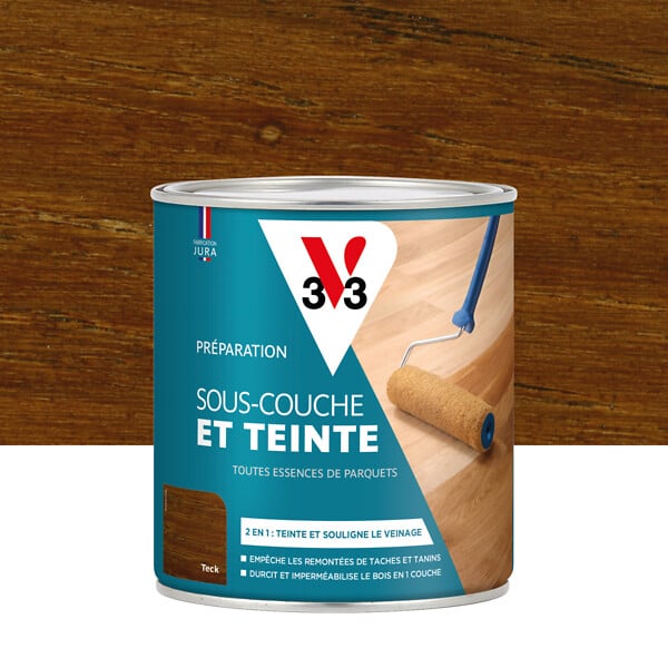 V33 BOIS - Sous-couche et teinte pour parquet teck - 0,75L - large